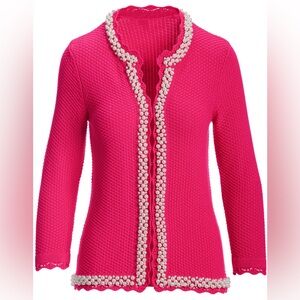 NWT Boston Proper Pearl Trim Textured Cardigan Pink Sz L